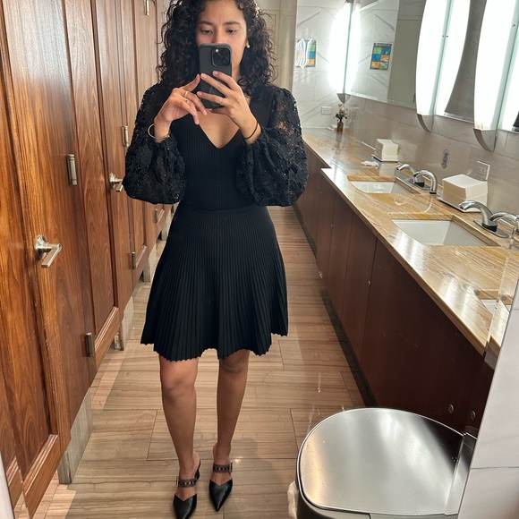 French Connection Loa Joss Sequined Lace Sleeve Knit Dress NWOT - Picture 3 of 3